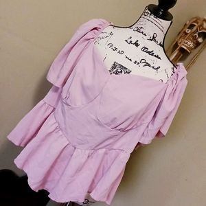 SHEIN 80s Style Goth Punk Princess Puffy Shoulder Dusty Pink Fitted Blouse